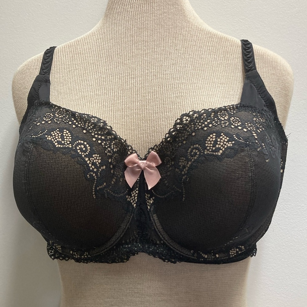 Dkny Black and Tan Lace Trim Bra